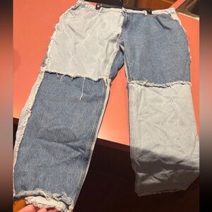 Two-Tone Patchwork Denim Jeans